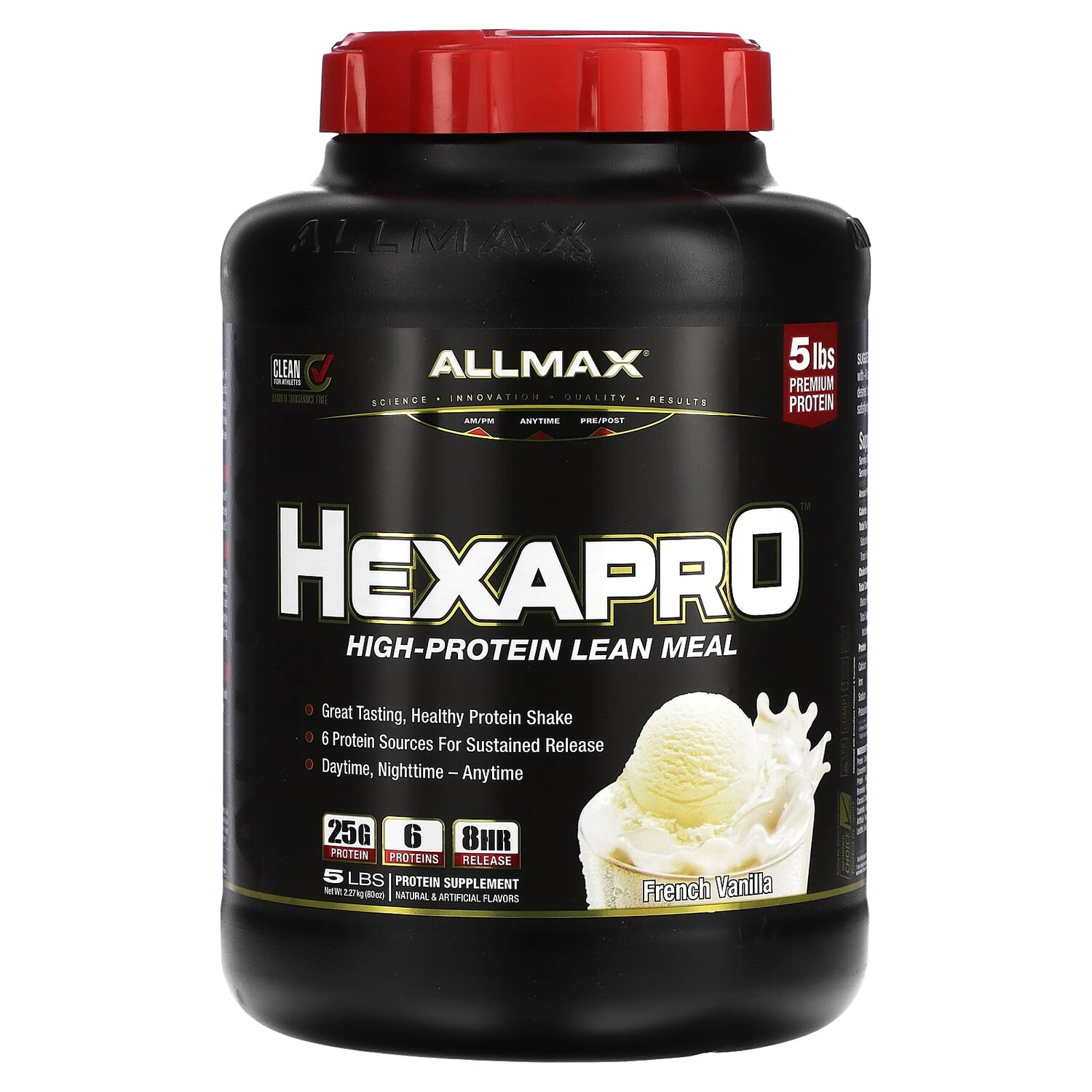 

Hexapro, смесь из 6 протеинов ультрапремиального качества, французская ваниль, 2,27 кг (5 фунтов), ALLMAX