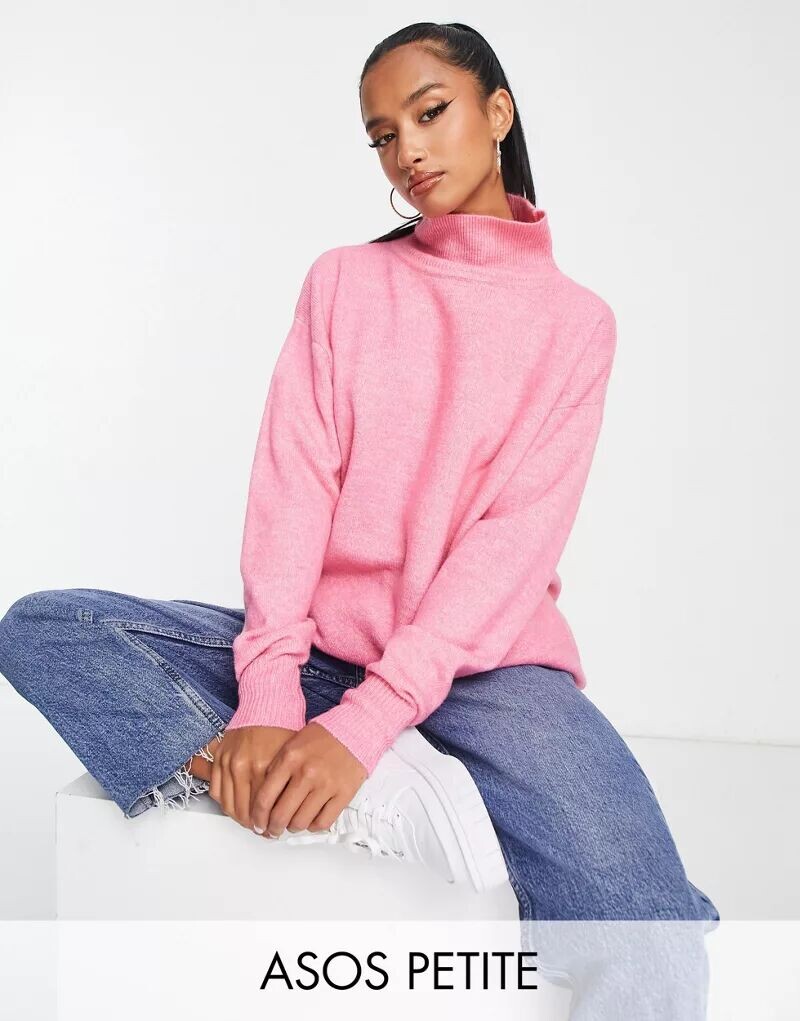 

Розовый длинный джемпер с высоким воротником ASOS DESIGN Petite