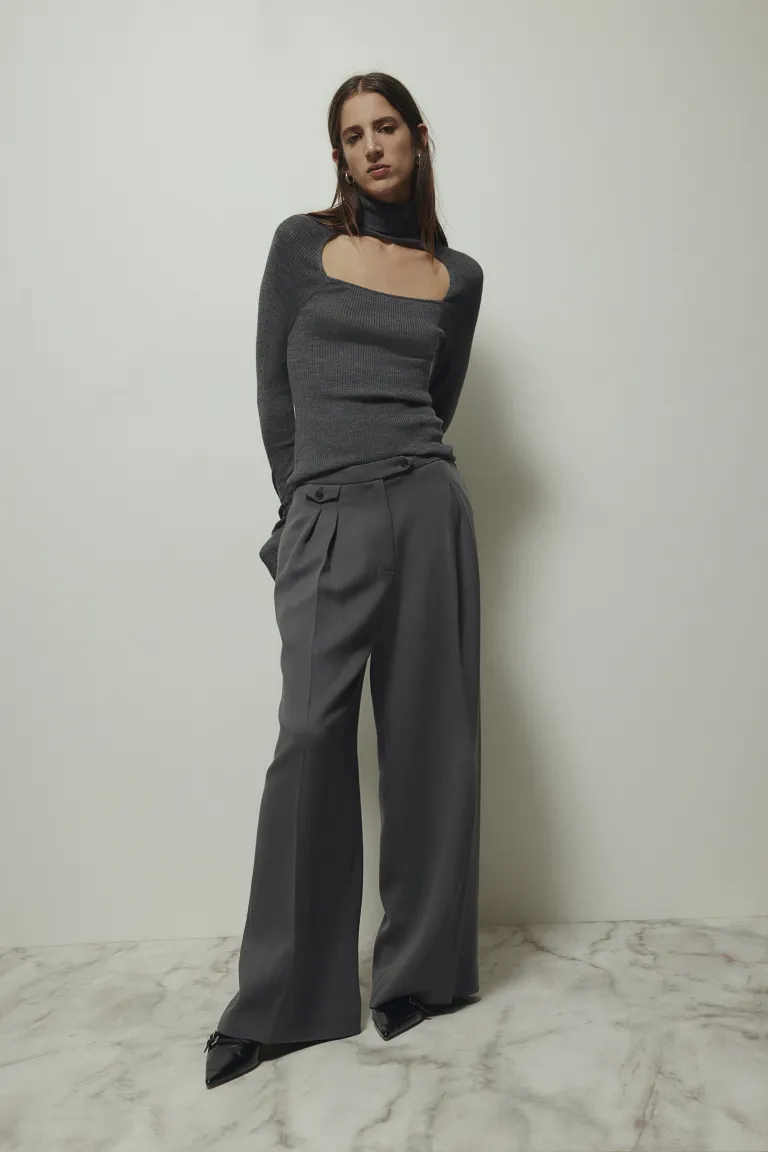 

Широкие брюки из смесовой шерсти H&M, серый