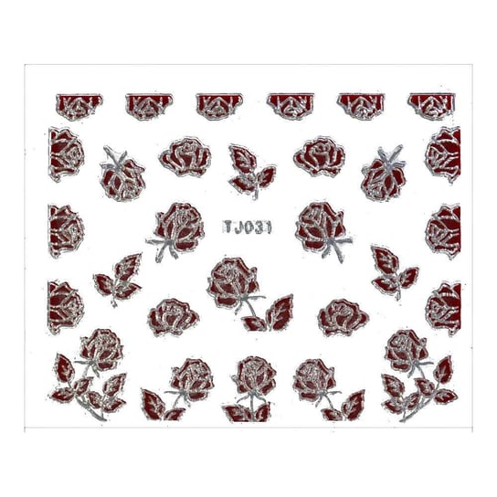 Наклейки с цветами, Tj031 красный с серебряной каймой MollyLac, 3D-, Molly Lac
