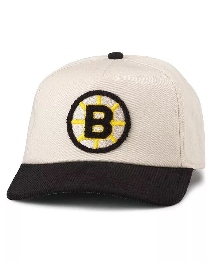 

Мужская кремовая черная регулируемая кепка Boston Bruins Burnett American Needle, белый