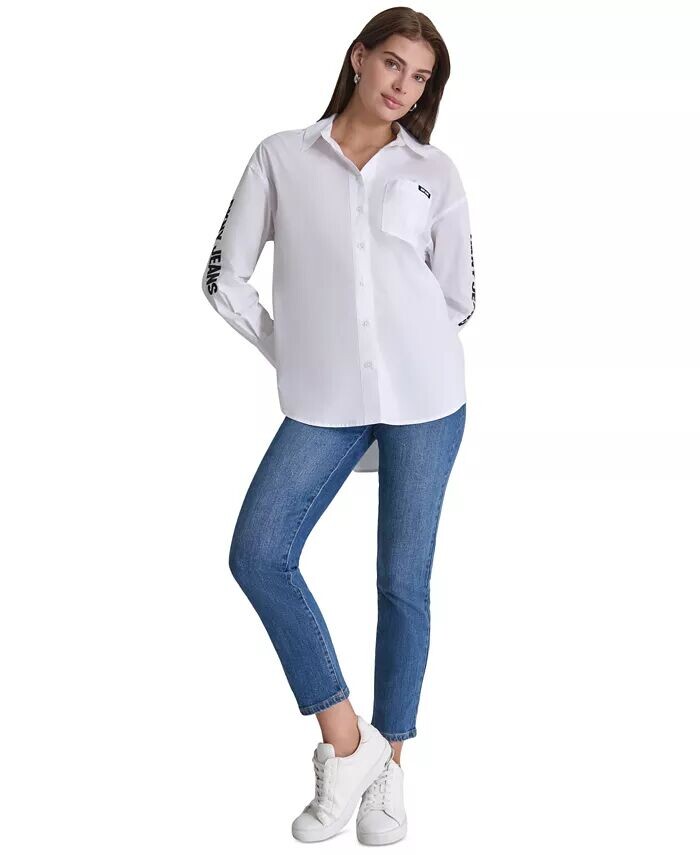 

Женская хлопковая рубашка с вышитым логотипом DKNY Jeans, мультиколор
