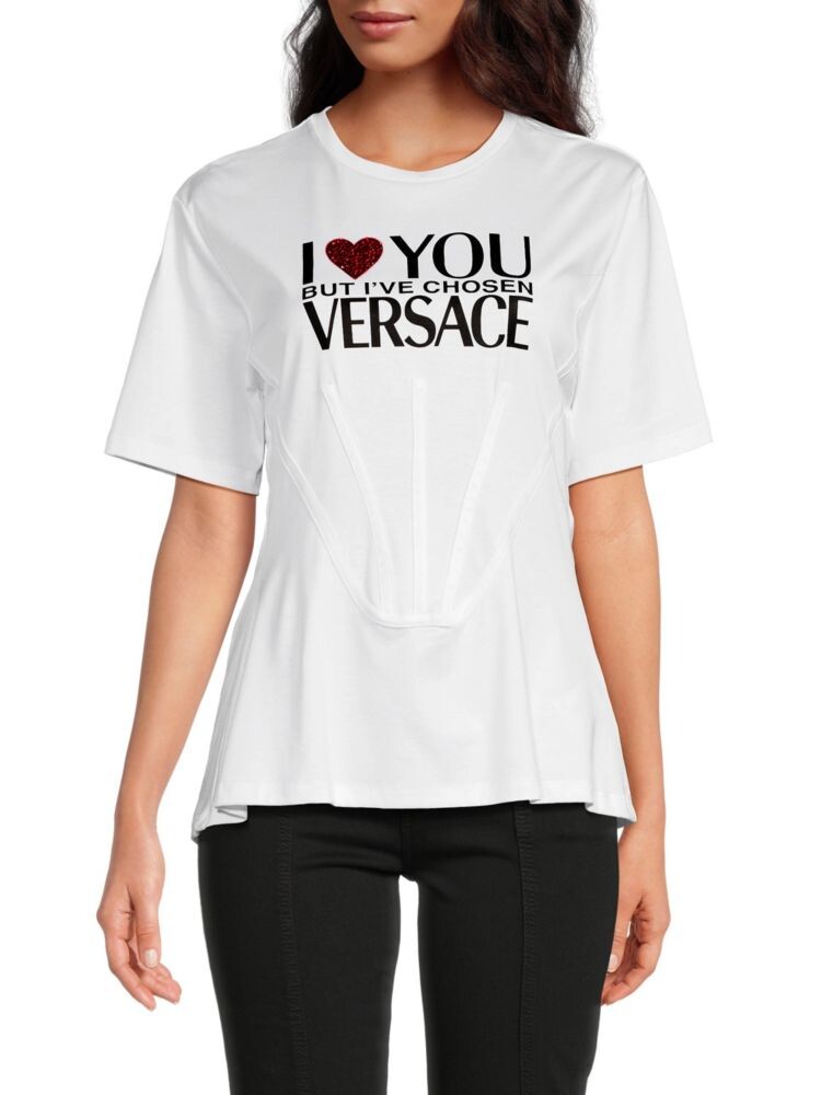 

Футболка с логотипом и графическим корсетом Versace, цвет Optical White