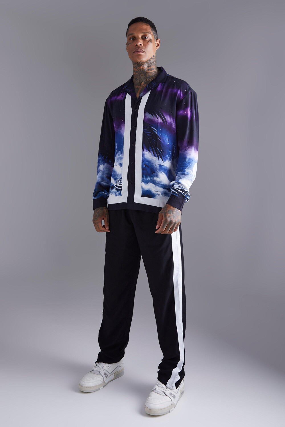 

Рубашка и брюки sky border Boohoo, черный