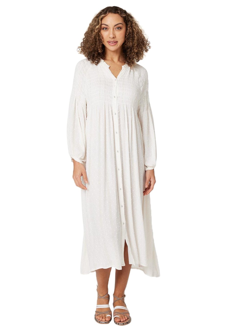 цена Izabel London Белое платье миди на пуговицах со сборками спереди, белый