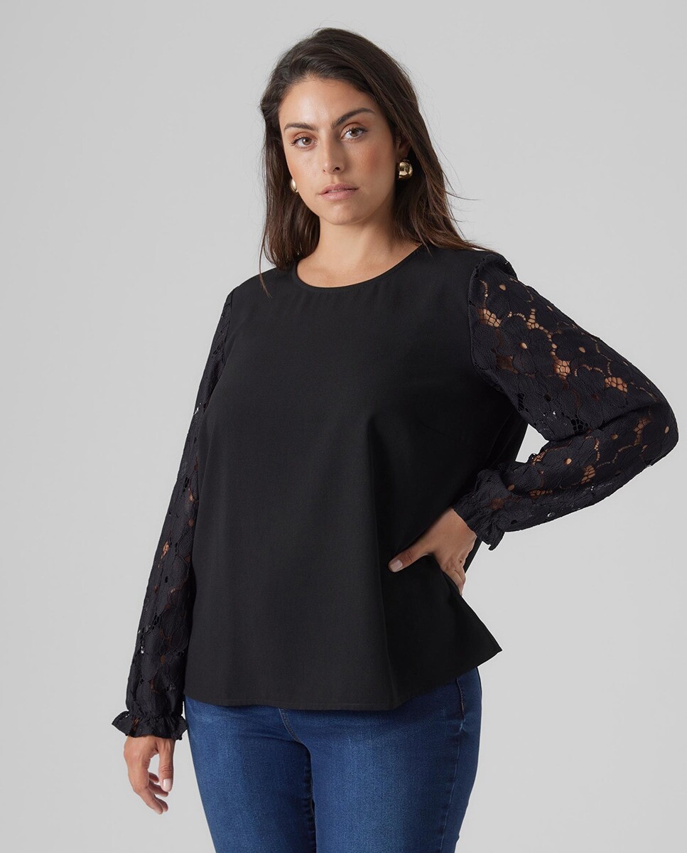

Женский ажурный топ с длинными рукавами Vero Moda Curve, черный