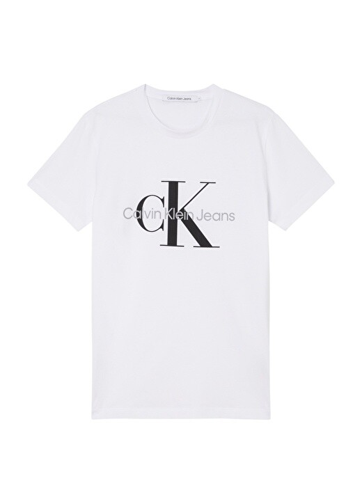 

Белая мужская однотонная футболка с круглым вырезом Calvin Klein Jeans, Белый