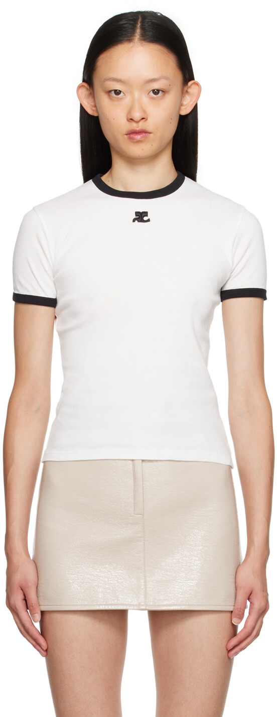 

Белая футболка Courreges с нашивками, Белый, Белая футболка Courreges с нашивками