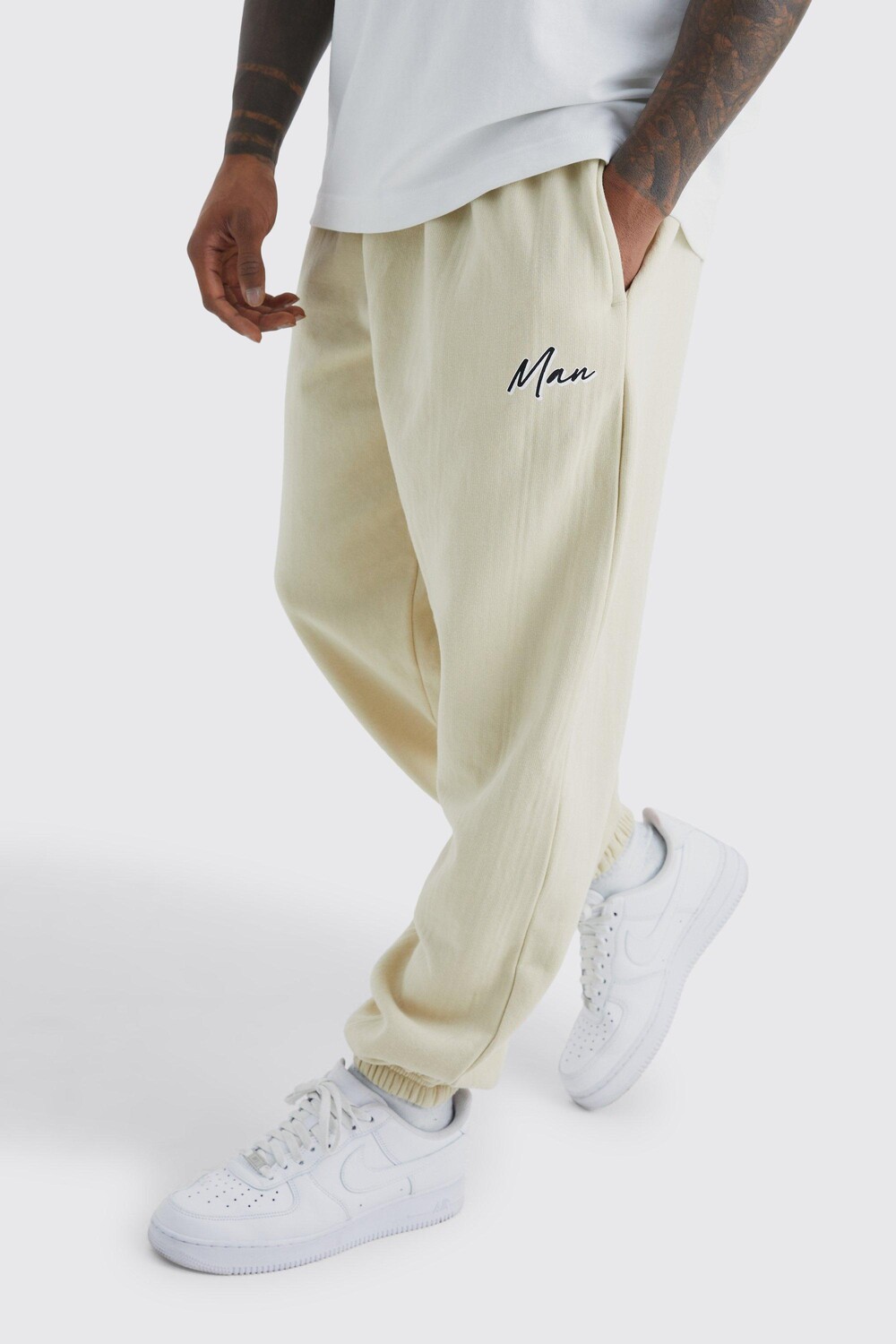 

Мужские фирменные джоггеры oversize signature Boohoo, песочный, Бежевый