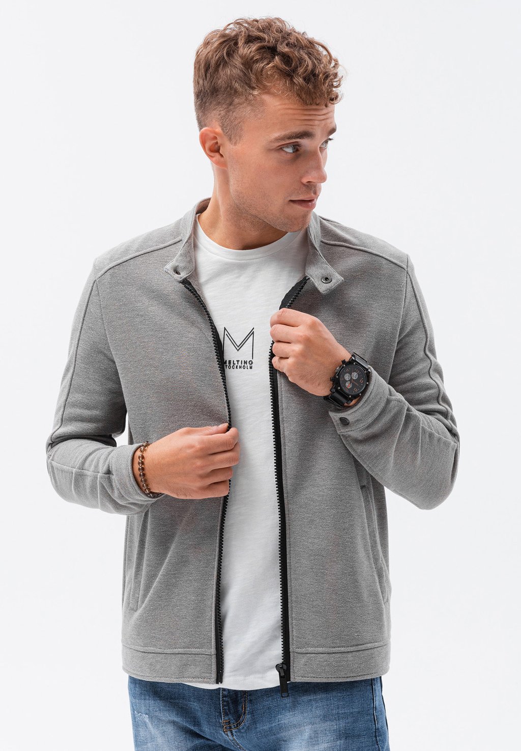 

Толстовка на молнии Zippered Without A Hood Ombre, цвет grey melange