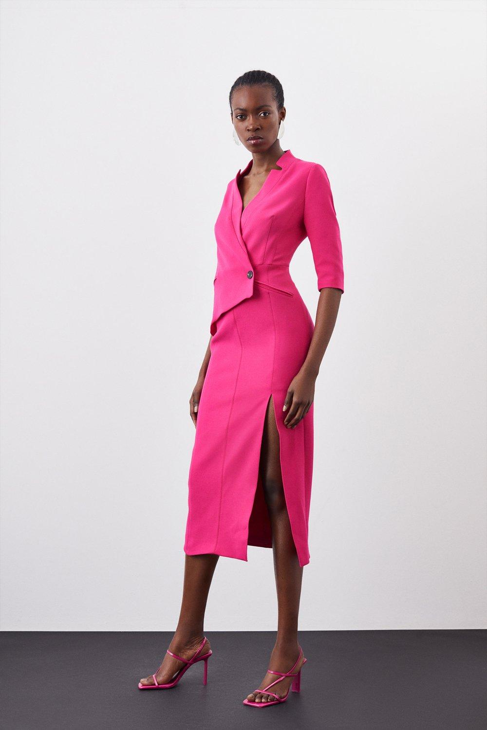 Компактное эластичное платье миди с разрезом по бокам Karen Millen, розовый знойное утро