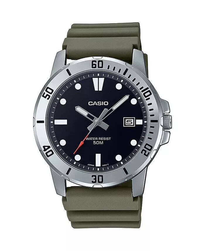 

Мужские часы из зеленой смолы с тремя стрелками, 45 мм, MTPVD01-3EV Casio, зеленый