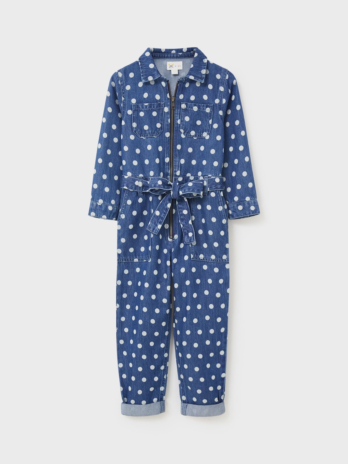 

Джинсовый комбинезон для девочки в горошек Crew Clothing, шамбре синий