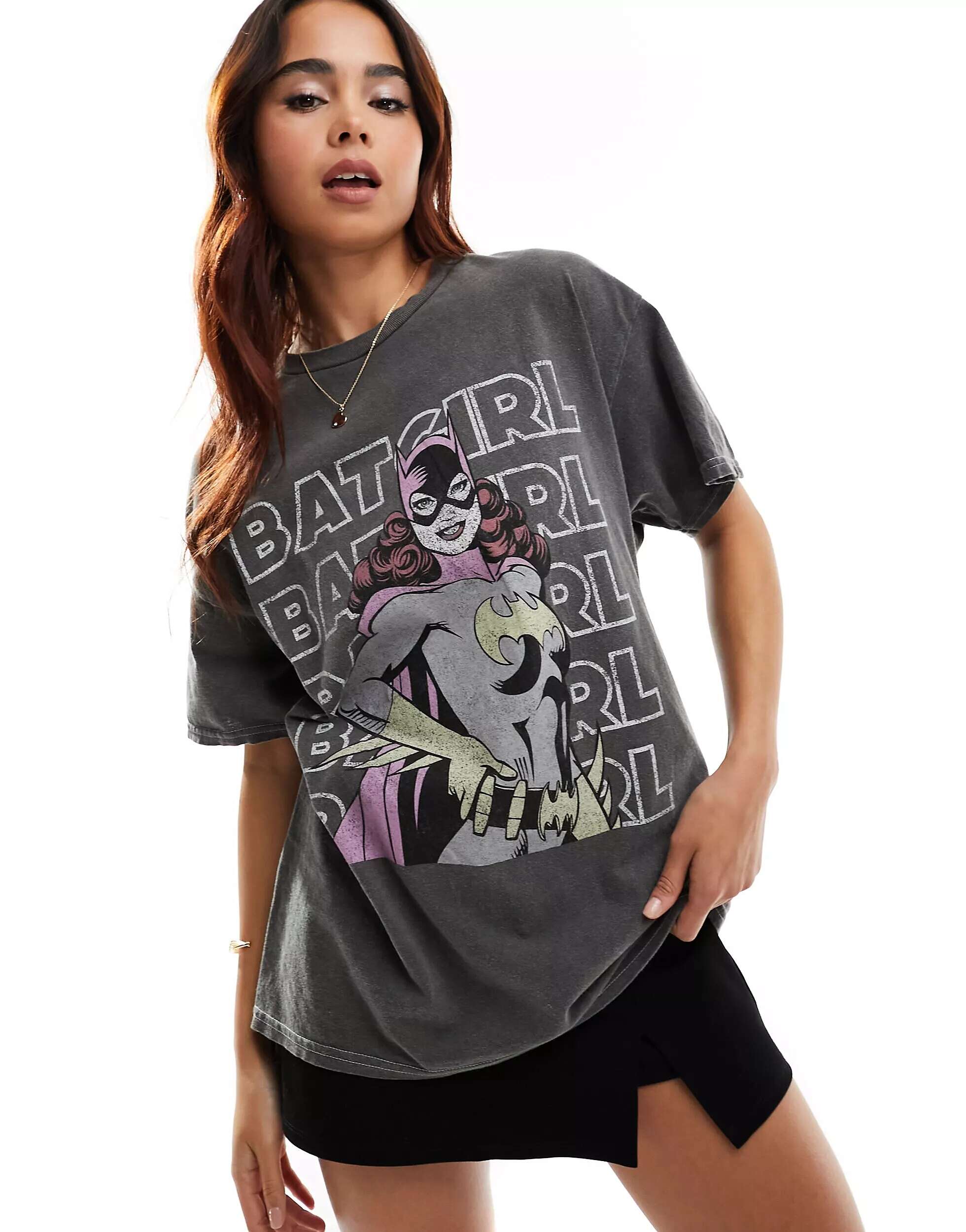 Оверсайз-футболка Miss Selfridge Halloween Batgirl лицензирования темно-серого цвета