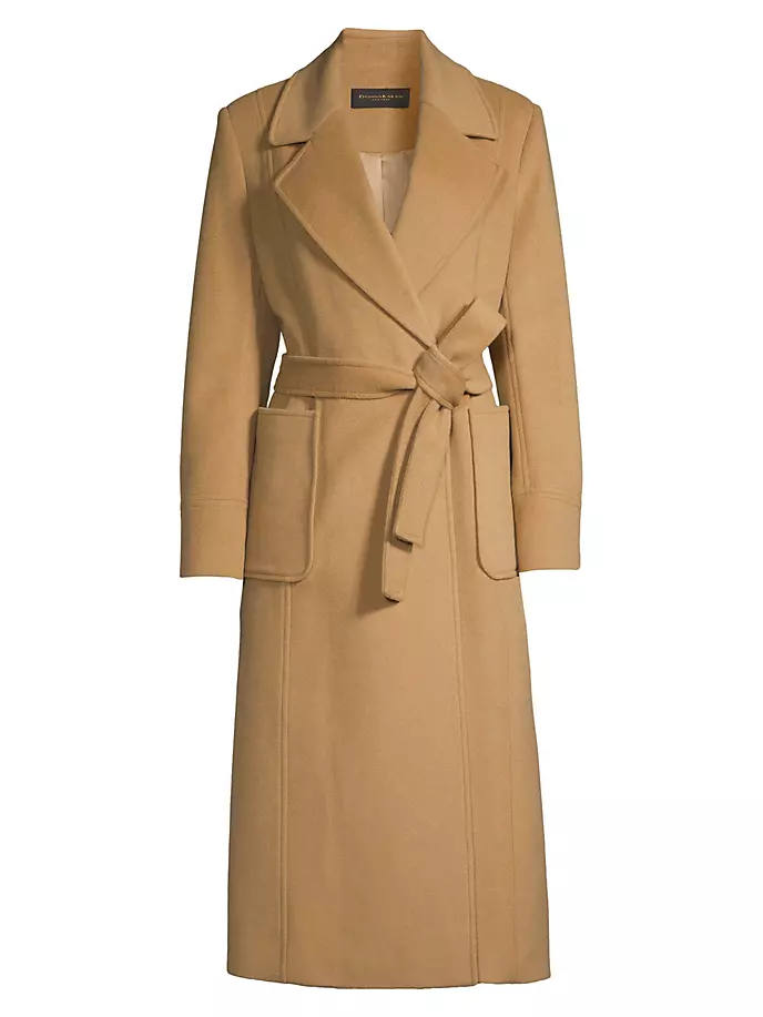 Двубортное пальто с запахом из смесовой шерсти Donna Karan New York, цвет camel