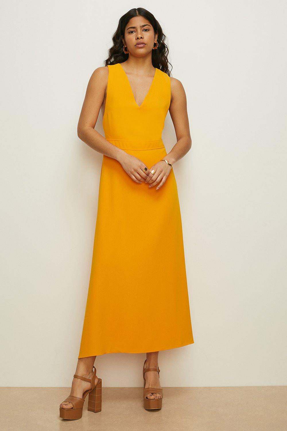 Платье без рукавов с V-образным вырезом Oasis, желтый женское длинное свадебное платье без рукавов кружевное платье из тюля с v образным вырезом открытой спиной и аппликацией 2021