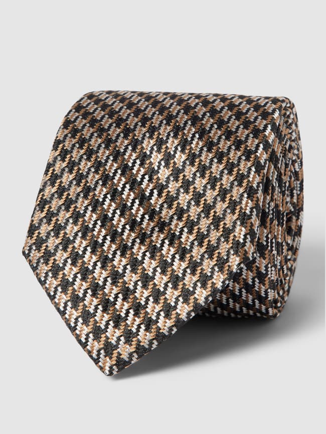 галстук бабочка с узором гусиные лапки Шелковый галстук с узором «гусиные лапки», модель «Галстук» (7,5 см) BOSS, бежевый