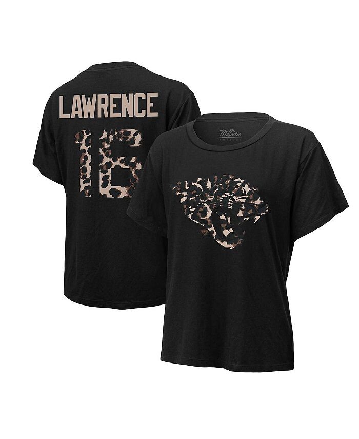 

Женская футболка Trevor Lawrence Black Jacksonville Jaguars Leopard с именем и номером игрока Tri-Blend Majestic, черный