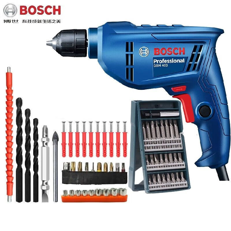 Дрель электрическая Bosch GBM400 + насадки, биты