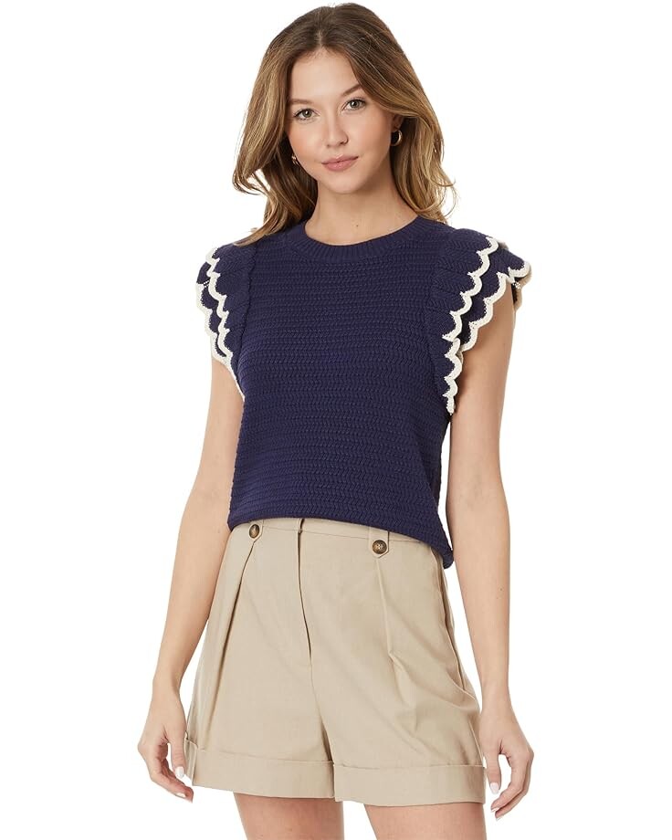 

Свитер Lilla P Tipped Sleeve Crewneck Sweater, темно-синий