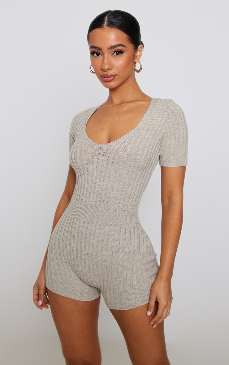 

PrettyLittleThing Вязаный комбинезон с короткими рукавами Petite Oatmeal