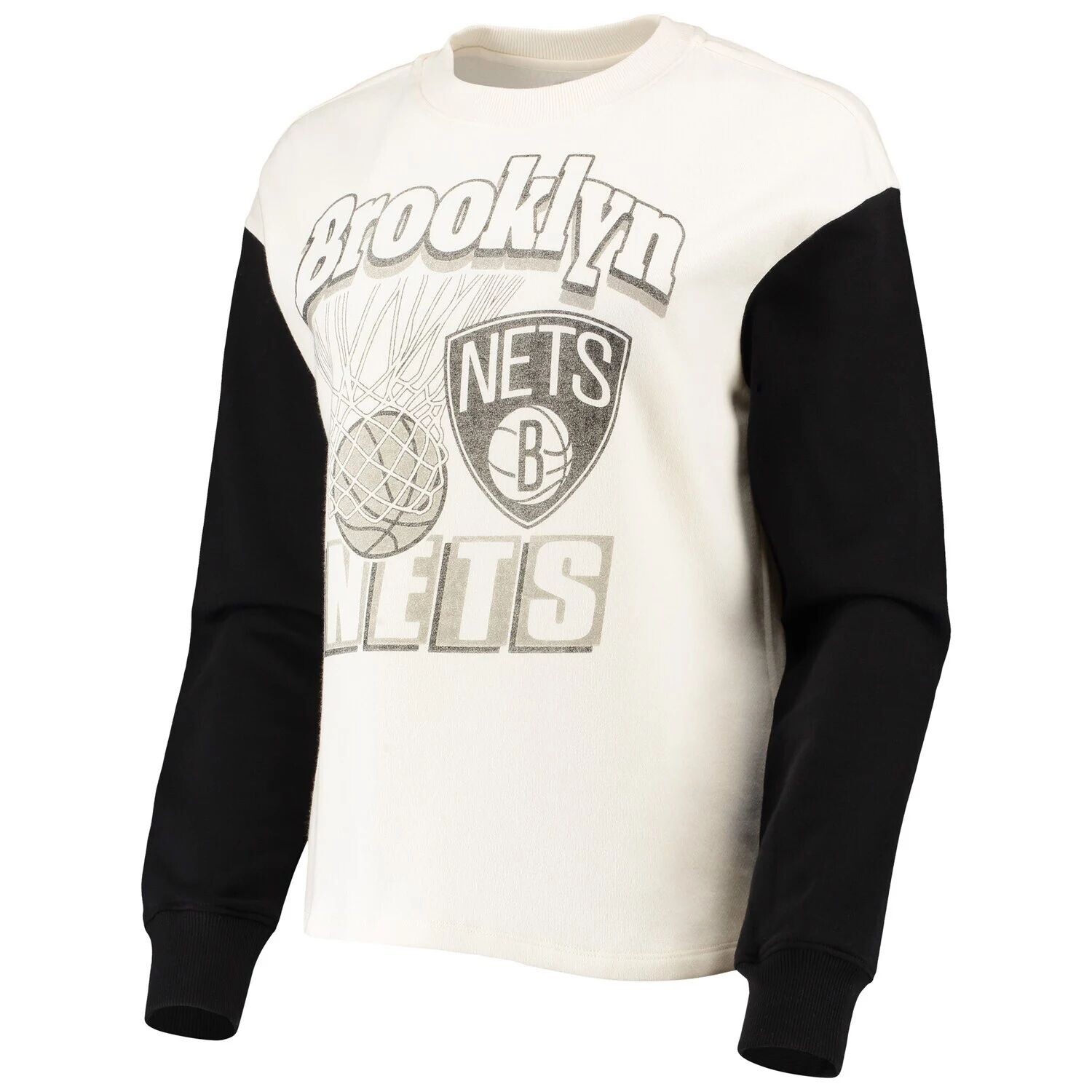 

Женский пуловер с контрастными рукавами, белый/черный пуловер Brooklyn Nets с контрастными рукавами, толстовка