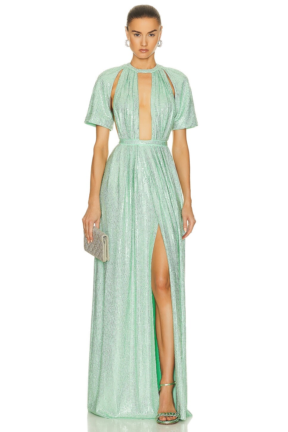 

Платье Area Crystal Embellished Flutter Sleeve Gown, цвет Mint