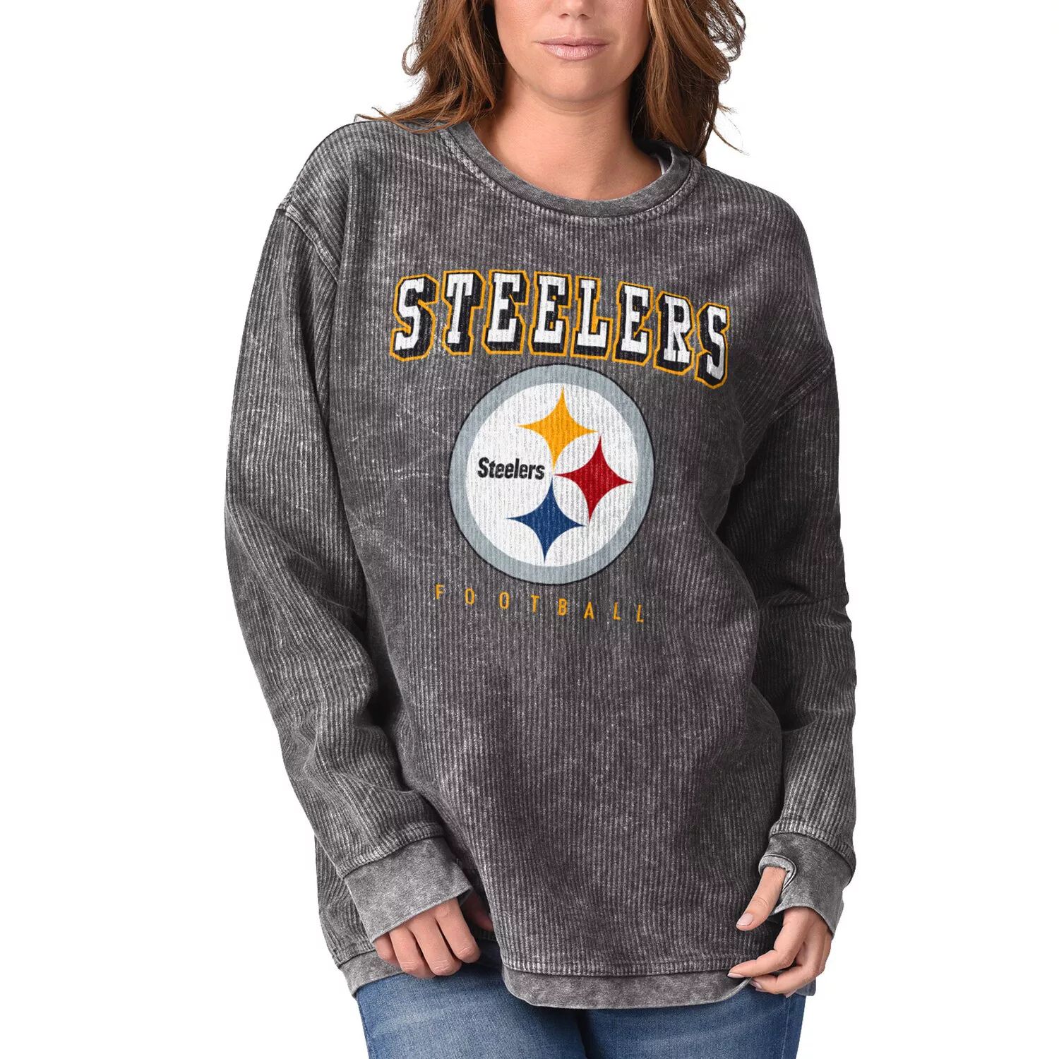 цена Женский удобный вельветовый пуловер G-III 4Her by Carl Banks Black Pittsburgh Steelers G-III
