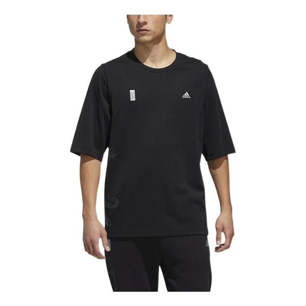 Футболка adidas Printing Brand Logo Solid Color Tiger Pattern Round Neck Short Sleeve Black, мультиколор