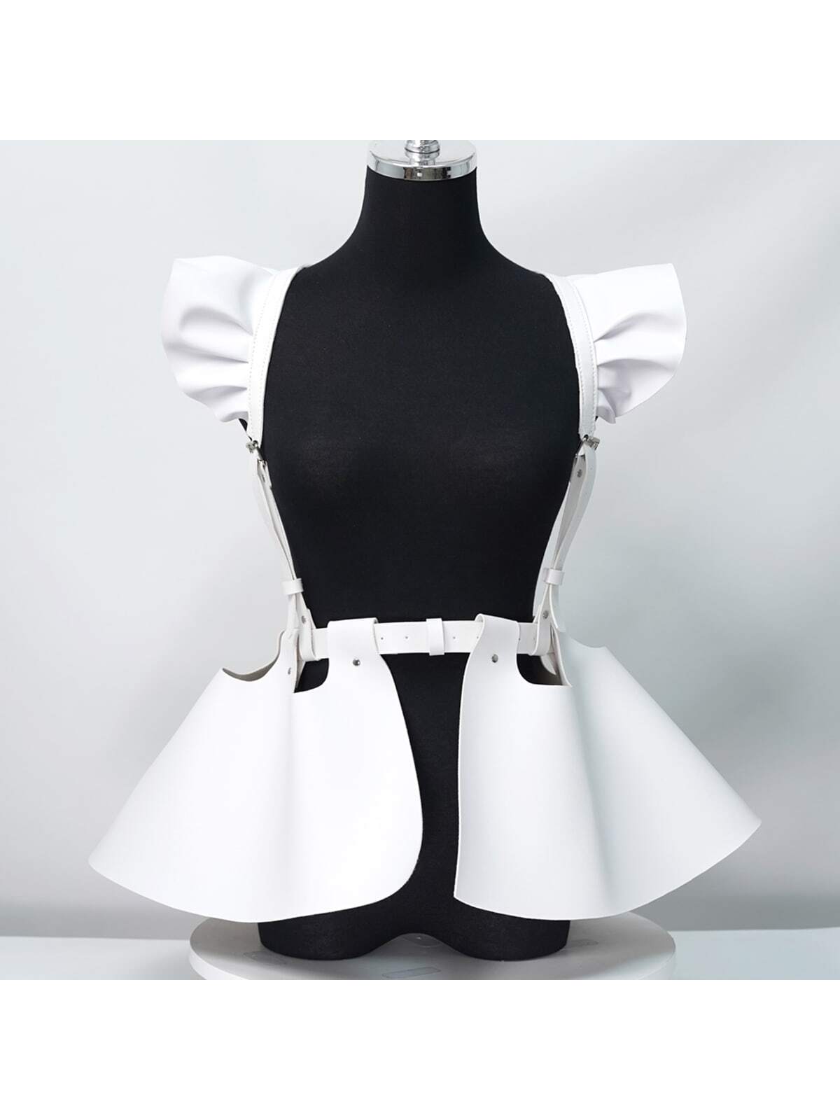 1 шт. женская юбка из искусственной кожи в готическом стиле с рюшами по краю, белый