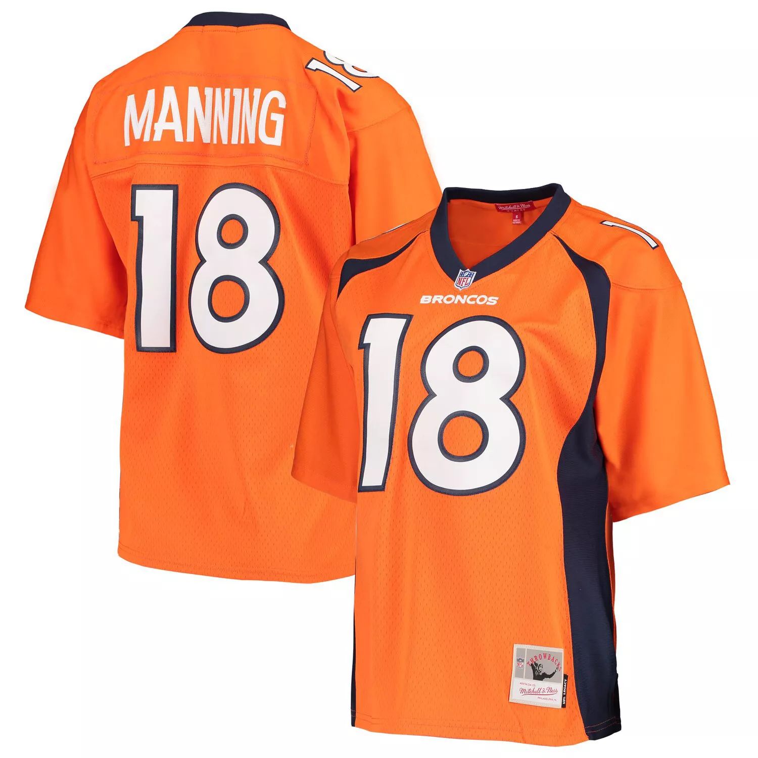 Женская футболка Mitchell & Ness Peyton Manning Orange Denver Broncos Legacy Replica Player мужская футболка peyton manning navy orange denver broncos 2015 split legacy копия джерси mitchell