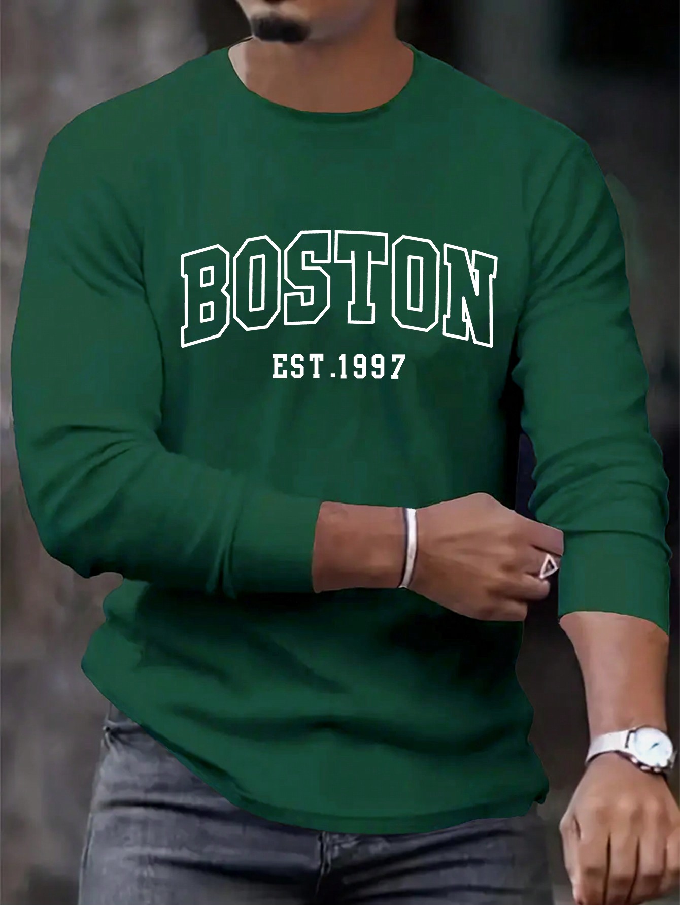 Мужская футболка с коротким рукавом с буквенным принтом, темно-зеленый