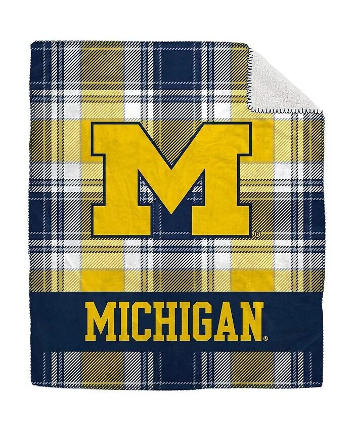 

Плюшевое фланелевое одеяло из шерпы в клетку Michigan Wolverines размером 50 x 60 дюймов Pegasus Home Fashions, синий