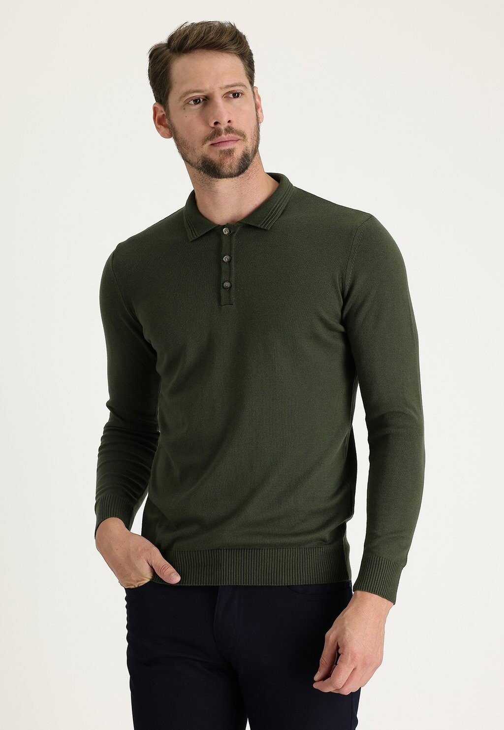 

Вязаный свитер POLOKRAGEN REGULAR FIT Kigili, цвет Medium Khaki
