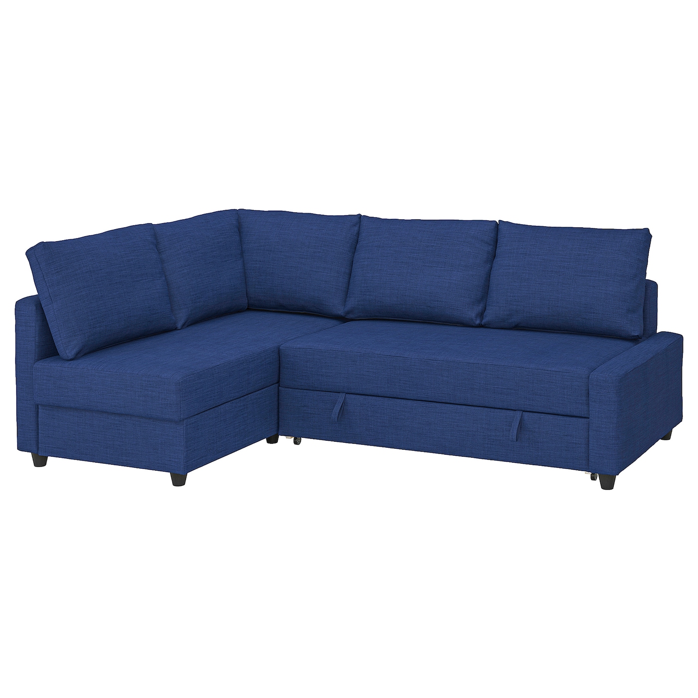 ФРИХЕТЭН Угловой диван-кровать + место для хранения, дополнительные подушки для спины в комплекте/Скифтебо синий FRIHETEN IKEA