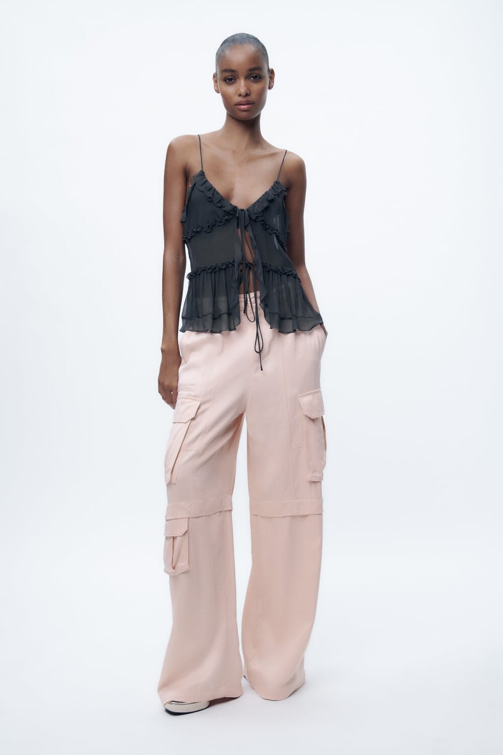 

Атласные брюки карго ZARA, розовый