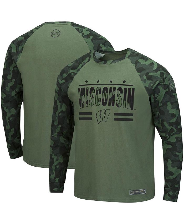 

Мужская оливковая футболка с камуфляжным принтом Wisconsin Badgers OHT Military-Inspired Appreciation Raglan с длинным рукавом Colosseum, зеленый