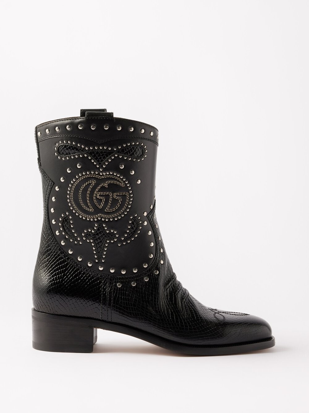 

Кожаные ботинки с узором gg и змеиным эффектом Gucci, черный