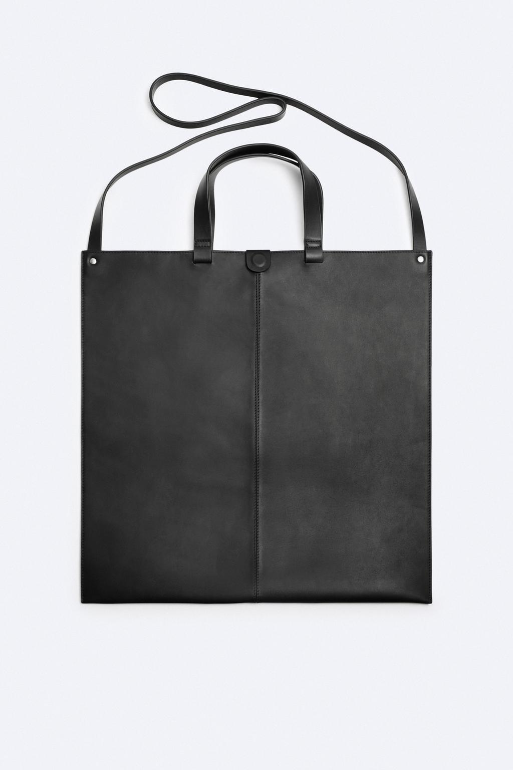 Кожаная сумка-шоппер ZARA, черный