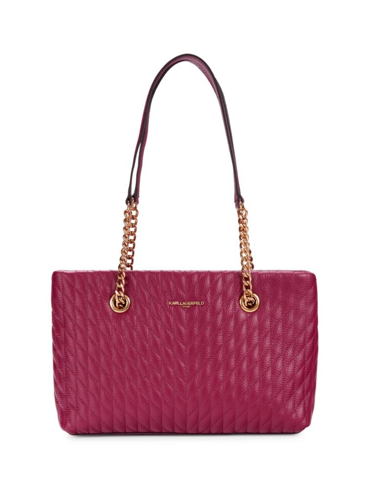 

Стеганая кожаная сумка через плечо с логотипом Karl Lagerfeld Paris, цвет Red Plum