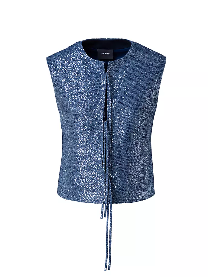 

Жилет из смесовой шерсти с пайетками Akris, цвет denim
