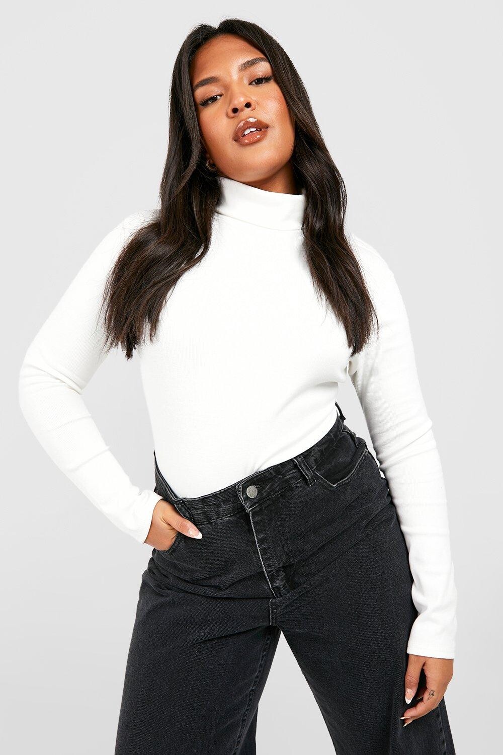 

Боди с вороткой plus rib neon Boohoo, слоновая кость