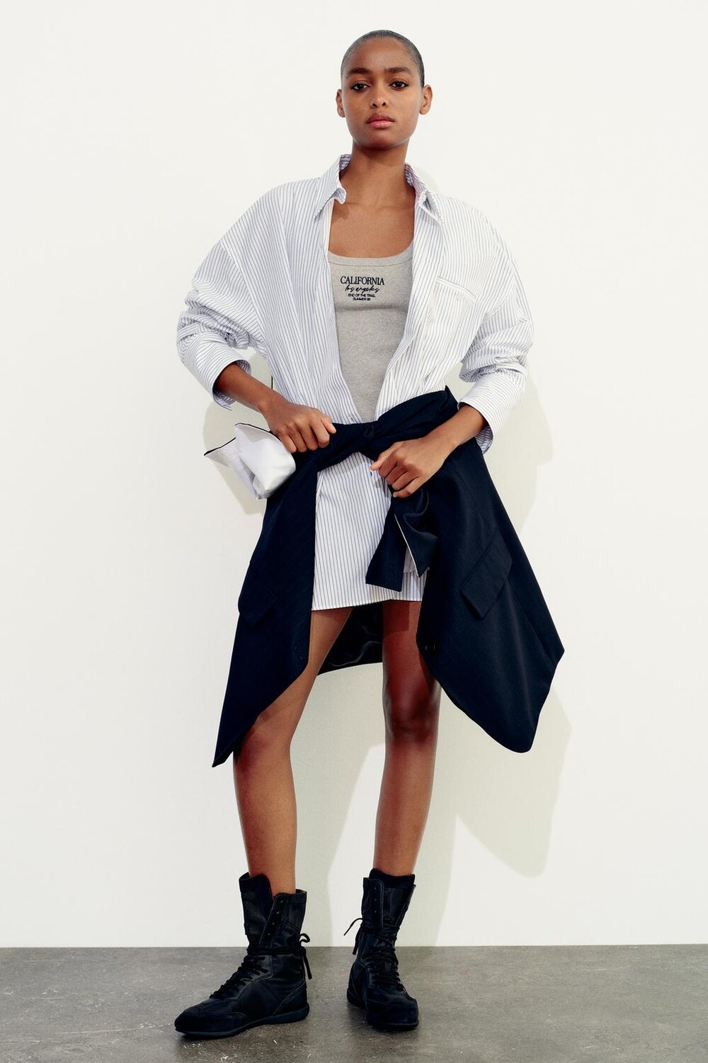 

Рубашка oversize из поплин в полоску ZARA, синий/белый
