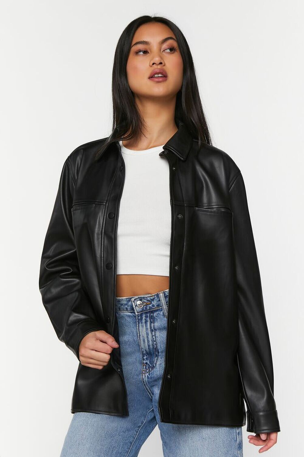 

Куртка на кнопках из искусственной кожи Forever 21, черный