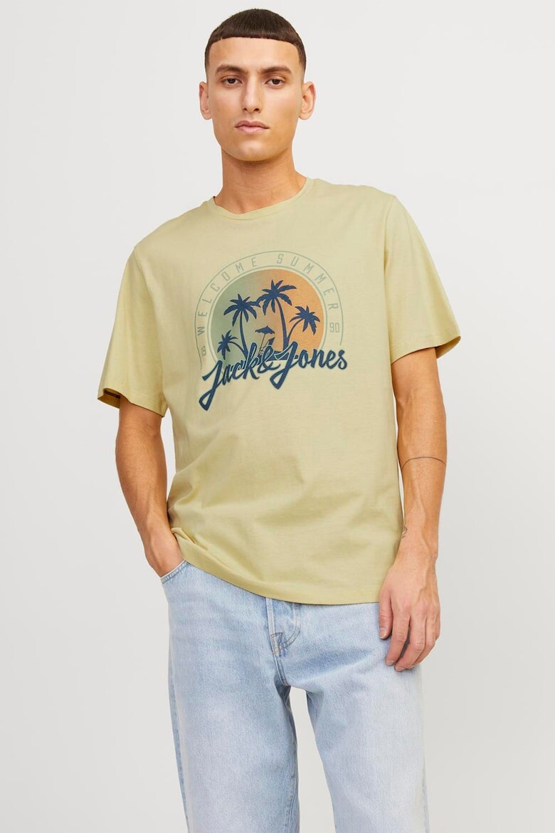 

Футболка с овальным вырезом и принтом Jack & Jones, хаки