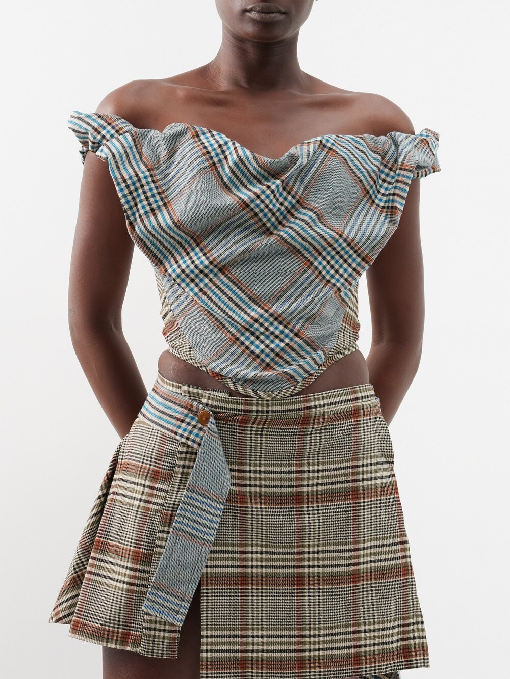 

Sunday корсетный топ в клетку шотландка с открытыми плечами Vivienne Westwood, синий