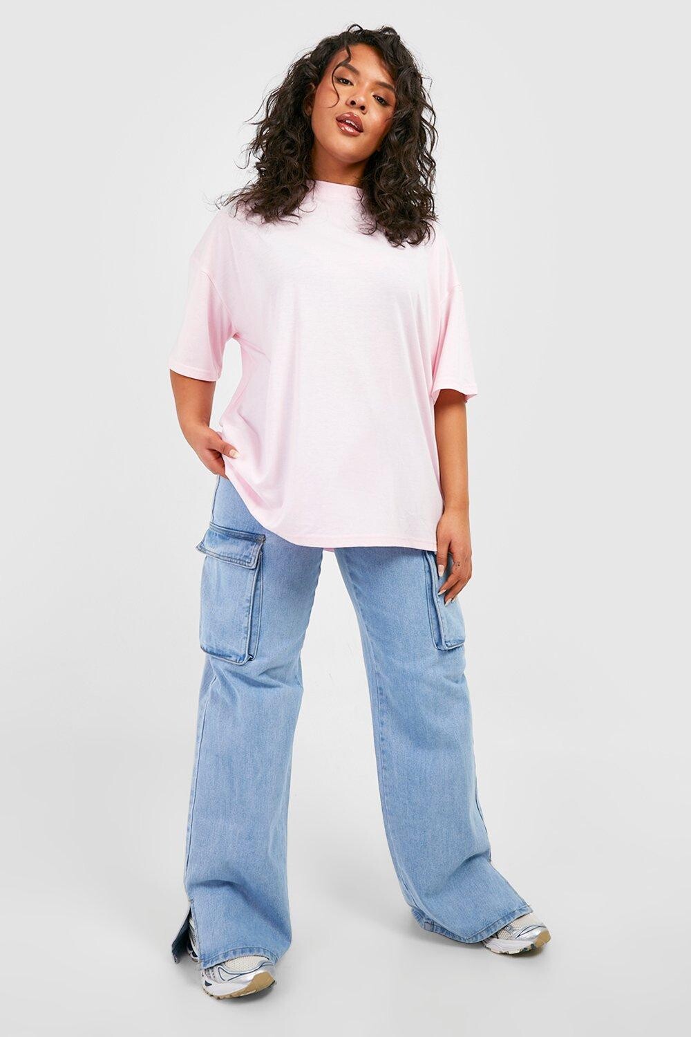 

Хлопковая футболка плюс оверсайз Boohoo, розовый