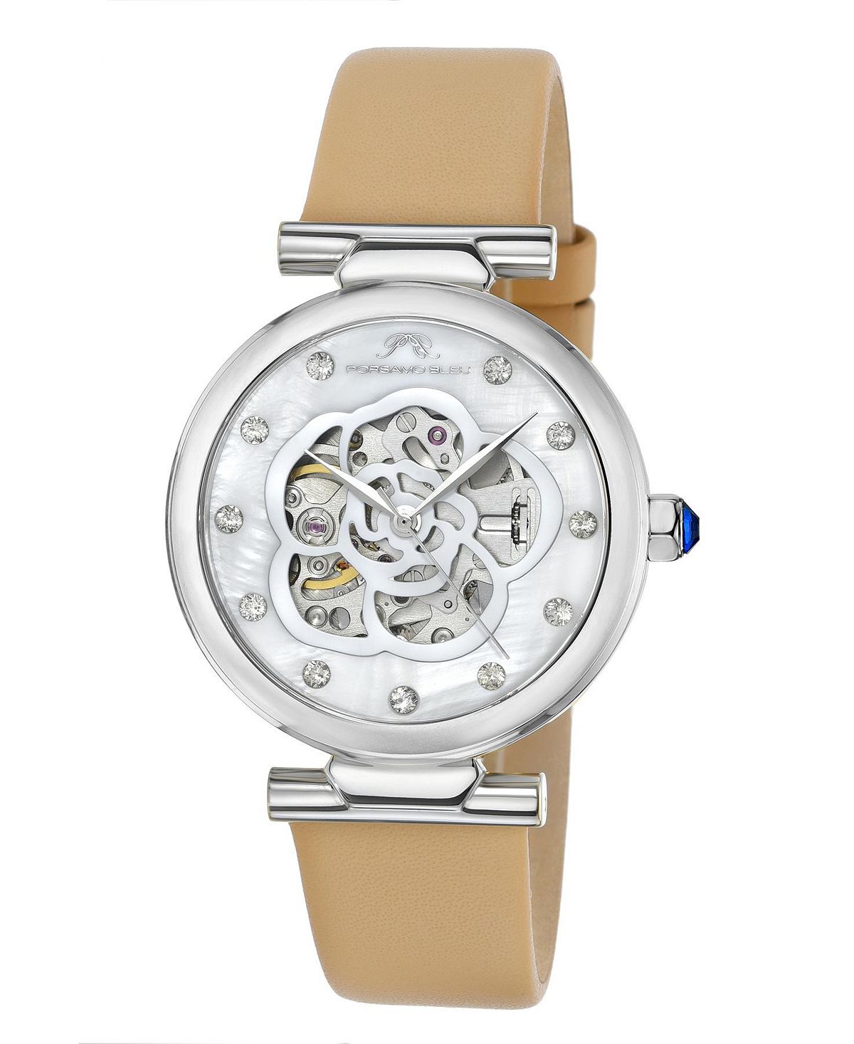 цена Женские автоматические часы Laura с ремешком из натуральной кожи 1212ALAL Porsamo Bleu