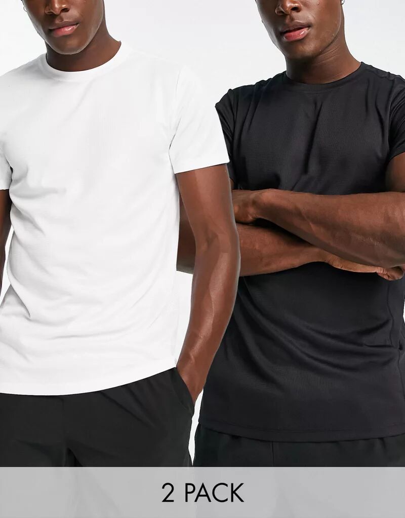 Набор из двух спортивных футболок из быстросохнущей черно-белой ткани ASOS Icon