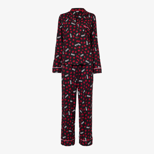 

Пижама из эластичного джерси с фирменным принтом губ Dkny, черный